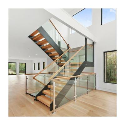 China Modern Wood Stair Steps Spiral Staircase Glass Straight Staircase for sale