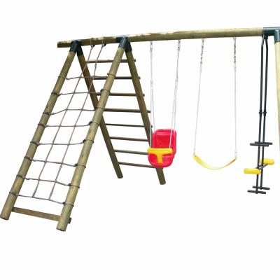 China Safety Wooden Climbing Frame Wooden Swing Set For Outdoor Playground for sale