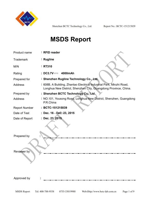 MSDS - SHENZHEN RUGLINE TECHNOLOGY CO.,LIMITED