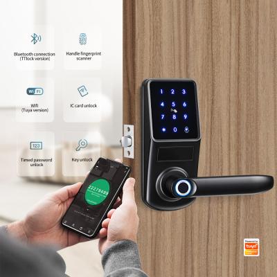 China Home/Apartment/Airbnb/Office/Hotel Electronic Lock Tuya WiFi Digital Door Deadbolt Handle Fingerprint APP Bolt Smart Lock Latch Electronic Lock for sale