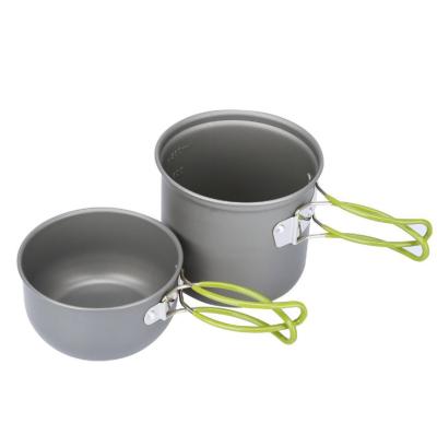 China Non Stick 2PCS Aluminum Camping Pot Hiking Backpacking Picnic Cooking Aluminum Pot Bowl And Frying Pan for sale