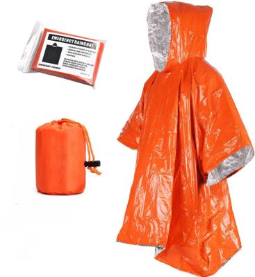 China Bachelorette Waterproof Clothing Emergency Heat Insulation Outdoor Mylar Orange Raincoat Foil First Aid Survival Waterproof Windproof Poncho for sale