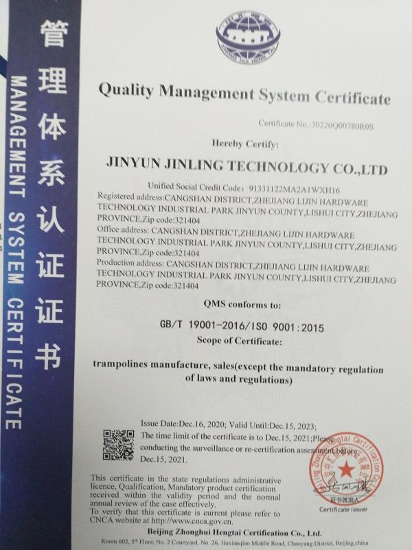 ISO9001 - Jinyun Jinling Technology Co., Ltd.