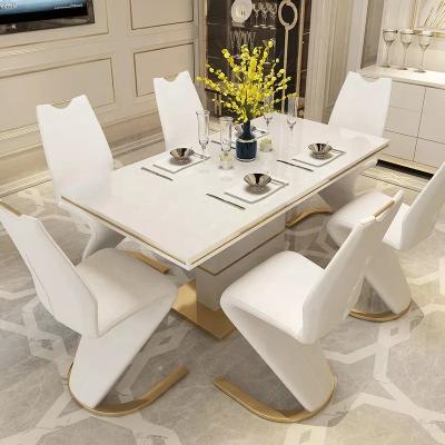 China Modern Dining Tables And Modern Chairs Set For Dining Room Tempered Glass Extending Square Dining Table Set 6 Chairs for sale