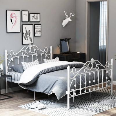 China Tufted White Black Metal Bed Wrought Iron Bed Frame Bedroom Furniture for sale