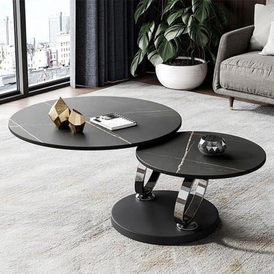 China Moerdn Nordic Wrought Iron Round Marble Top Modern Double Silver Multifunctional Coffee Table for sale