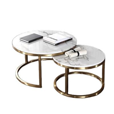 China Modern luxury round coffee table sets living room stainless steel furniture marble density board side coffee table for sale