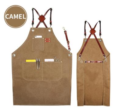 China Cowboy Aprons Barista Work Food/Drink Painting Western Restaurant Handmade Apron with Leather Blue/Black/Army Green for sale