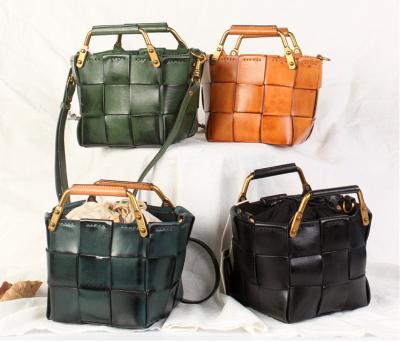 China Vintage handwoven leather high quality luxury designers set vegetable tanned cowhide leather luxury handbags for women for sale