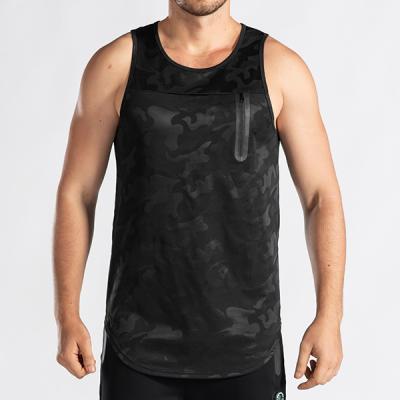 China OEM Anti-Shrink Wholesale Camouflage Print Jacquard Fitness Yoga Tank Tops Gym Sleeveless Man With Zipper for sale