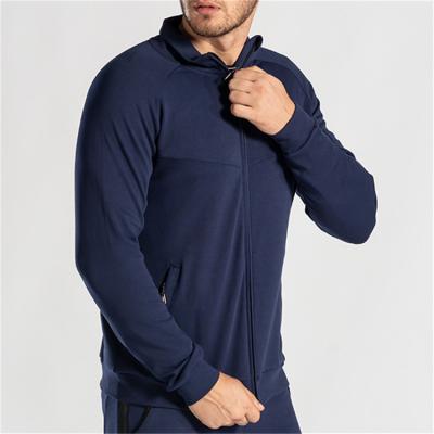 China wholesale Anti-wrinkle navy men plain cotton zip up yoga Hoodie for men with pockets for sale