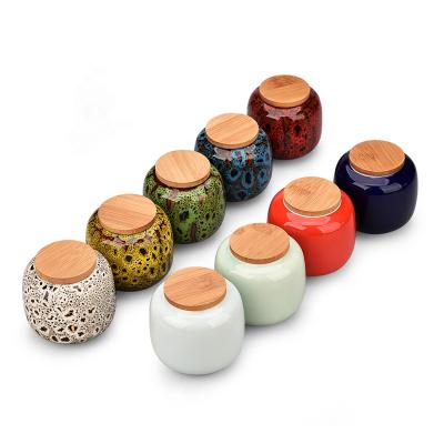 China Freshness Keeping Kitchen Sealed Ceramic Jar Airtight Storage Tub Spices Reservoir Tea Container With Lid Salt Storage Bottle Bamboo Coffee Cart for sale