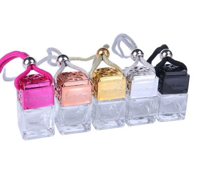 China Daily Necessities 3ml 5ml 8ml 10ml Square Bottle For Car Perfume Pendant Air Freshener Glass Bottle Empty Hanging Car Diffuser Bottle for sale