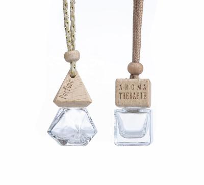 China Promotional Empty Clear Frosted Square Hanging Car Air Freshener Rhombus Bottle Car Perfume Bottle Discount Bottle for sale