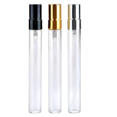 China Personal Care 10ml Aluminum Sprayer Glass Tube Transparent Perfume Bottles Travel Mini Portable Sample Empty Clear Spray Bottles for sale