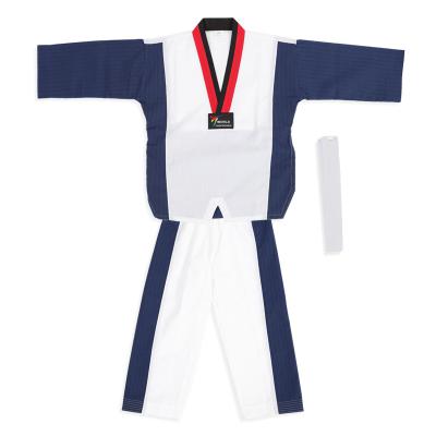 China Factory Production Uniform Breathable Blue And White Quilting Fabric Taekwondo Letter Custom Wholesale TKD for sale