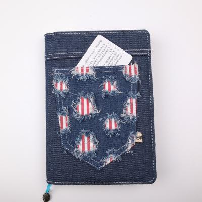 China Creative OEM Printed Denim Stationary Material Design New Writing Notebook Journal Card Slot Pocket Business Agenda for sale