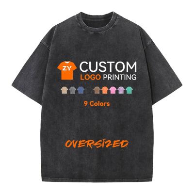 China Anti-wrinkle ZYtshirt 270g Wholesale oversized vintage acid-wash crewneck blanks, customized featuring screenprinted and embroidered designs for sale