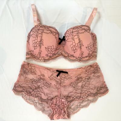 China Hot Selling Antibacterial Lace Bra Brief Sets Fashion Lace Lift Up Transparent Bra Panty Set Women Underwear Set for sale