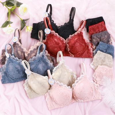 China Wholesale High Quality Antibacterial Breathable Bra And Panty Sets Sexy Seamless Lace Wire Free Lift Up Bra Brief Set For Women for sale