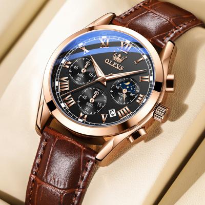 China Top Brand Luxury Leather Chronograph Crown OLEVS 2871 Six Hands Watch For MenHot Sale Classic Products for sale