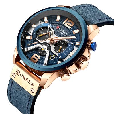 China Sports Non-Specific Casual Watches For Men Curren Blue Wrist Watch Men's Luxury Military Leather Clock Fashion Chronograph Wristwatch for sale