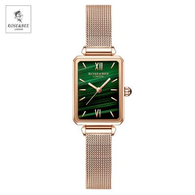 China New Hot Sale Luxury Ladies Wrist Watch Strap Rose Gold Release Mesh Bracelet Green Square Women Day/Date RB-4011 for sale