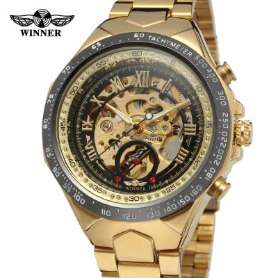 China T-Winner 8067 Alarm Watch Brand Men's Top Luxury Gold Mechanical Clock Men's Automatic Sport Skeleton Watch for sale