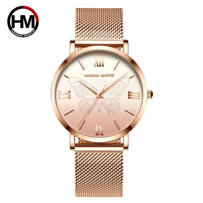 China Non-Specific HM-13620 Women Watches Luxury Ultra Thin Mesh Strap Waterproof Casual Ladies Quartz Clock Butterfly Top Brand Watch for sale