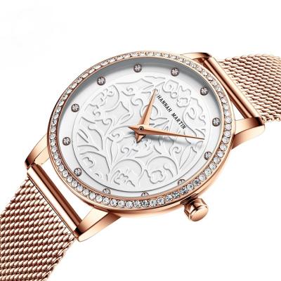 China Luxury Small Dial Ultra-thin Diamond Stainless Steel Mesh Strap Business Ladies Day/Date Women Wristwatches HM-1073 for sale