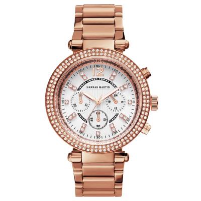 China New Waterproof HM-1196 Gold Stainless Steel Watches Brand Luxury Women Watch Calendar Diamond Watches for sale