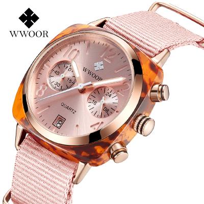 China WWOOR WR-8860 Chronograph Women Smooth Minimalist Canvas Strap Nylon Quartz Ladies Watch Waterproof Female Wholesale Factory Custom OEM Watch for sale