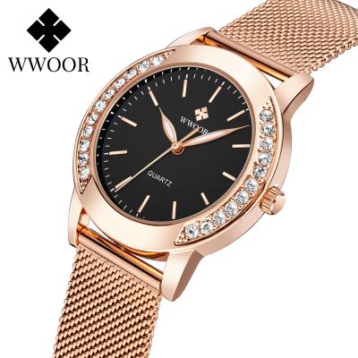 China WR-8877 Non-Specific Ladies Quartz Spots Inventory Fashion Diamond Female Mesh Belt Wrist Watch Casual Women Customized OEM Factory / ODM for sale