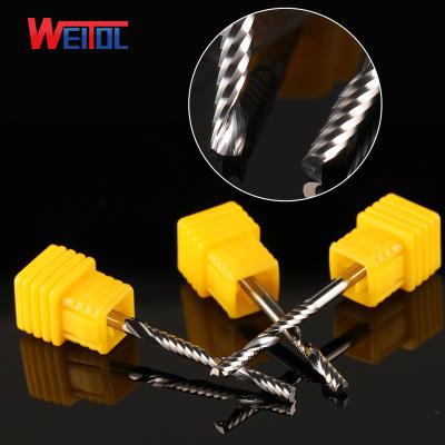 China Solid PVC WeiTol 3.175mm Carbide End Mills Single Flute Spiral Bit For Wood for sale