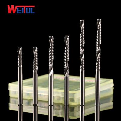 China Acrylic/PVC/MDF/Wood WeiTol CNC Tool In Milling Cutter Carving Tools With Single Flute CNC Machine Tools For Acrylic N Spiral Bit 3.175 Mm Series for sale