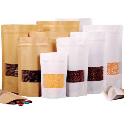 China Recyclable In Stock Plain Stand Up Kraft Paper Zipper Bags With Window for sale