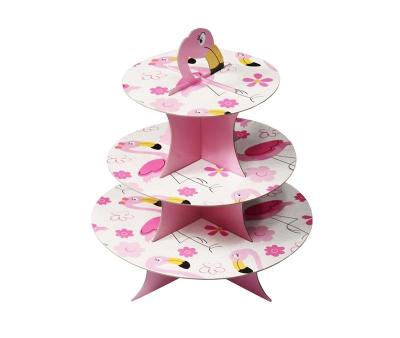 China Disposable Flamingo 3Tier Party Cardboard Cupcake Stand Flamingo Cake Stand for sale