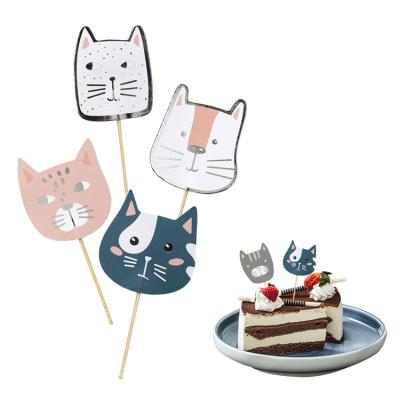 China Wedding new solid design sticks cat cake topper and decoration double-sided printing pattern for birthday decoration for sale