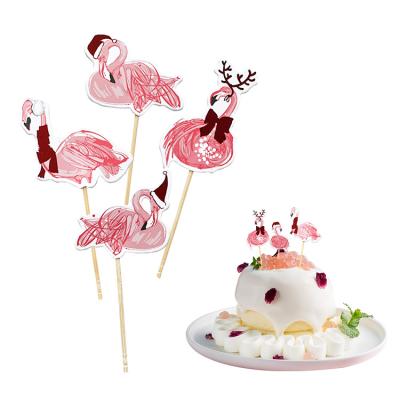 China Disposable Pink Flamingo Year Custom Personalized Wedding Happy Birthday Paper Cake Topper for sale