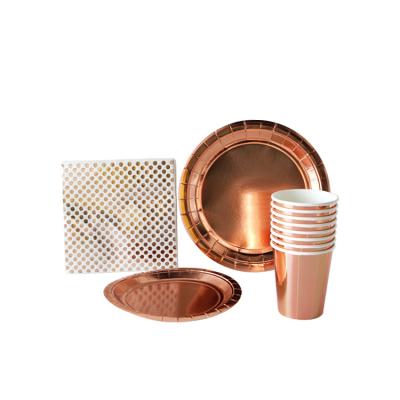 China Party Tableware Rose Gold Foil Solid Color Paper Party Set Party Tableware for sale