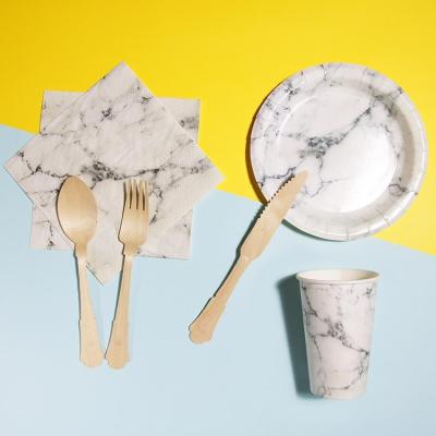 China Disposable Party Paper Plate Marble Design Party Tableware Kit for sale