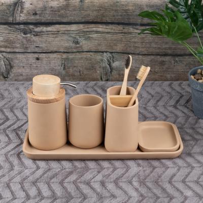 China Sustainable Feature Weight Eco Bathroom Scenography Unit Tumbler Bamboo Material Soap Accessories for sale