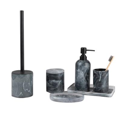 China Sustainable Set of Gray Marble Effect Modern Hotel Resin Bathroom Accessories for sale