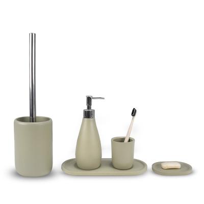 China Modern Sustainable Hot Selling Custom Gray Resin Five-Piece Bathroom Accessories Set Bathroom Set For Home Hotel Bathroom for sale