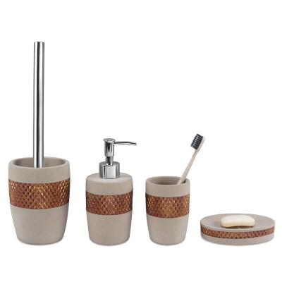 China Sustainable Home Gray Resin Bathroom Accessories Set Metal Effect Bathroom Accessory Set for sale