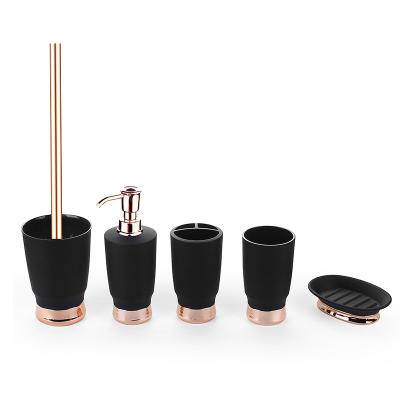 China Sustainable Nordic Style Bathroom Luxury Resin Five-Piece Set Bathroom Accessories Set For Washing Household Toilet Toothbrush Tumbler Set Bathroom for sale