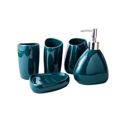 China Viable Wholesale Modern Nordic Simple Ceramic Bathroom Accessories 5 Pieces Set For Household Bathroom Hotel Bathroom Wholesale Accessor for sale