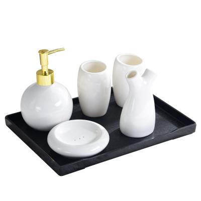 China Sustainable Modern Simple White Ceramic Soap Dispenser Six-Piece Tumbler Tooth Holder Soap Dish Holder Home Hotel for sale