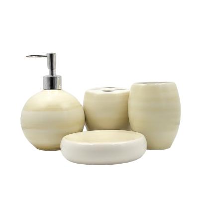 China Sustainable Qinge Bathroom Set Ceramic Lotion Dispenser Toothbrush Holder Tumbler Soap Dish for sale