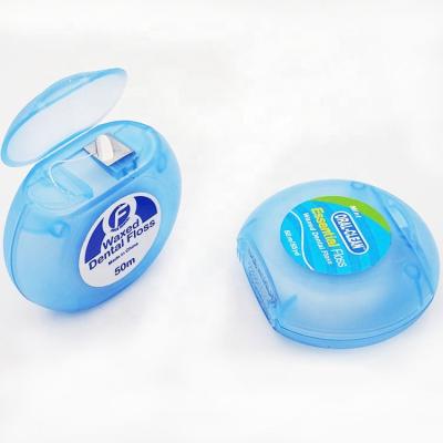 China Nylon oral care 50 meters dental floss in round shape plastic container for sale